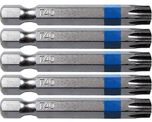 T40 Torx/Stern-Schraubendreher-Bit, farbcodiert, T-101,6 x 5,1 cm, Torx/Sternantrieb, Schnellwechsel-Schaft-Bit für Schrauben und Befestigungselemente, die T40-Bits benötigen, 5 Stück