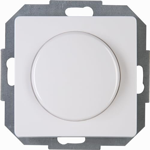 Kopp PARIS Druck-Wechselschalter-Dimmer mit Drehknopf - Arktis-Weiß - Für 7-110W Glühlampen & 3-35W LED - Dimmbarer Lichtschalter für Trafos - Phasenanschnittsdimmer mit Softrastung