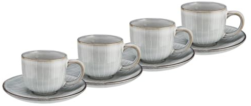 BUTLERS 4er-Set Espressotassen Steinzeug - HENLEY - spülmaschinenfest | Farbe Grau - 90 ml - Mokkatassen für Espresso & Macchiato - Kaffeebecher für Heißgetränke