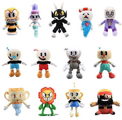 13Pcs Game Cup head Plush Toy Cup head Mugman King Dice Ms.Chalice Cagney Carnantion Cala Maria Legendary Chalice Captain Brine Rumor honeybottoms Puphead all figure set fans collection Stuffed Toys