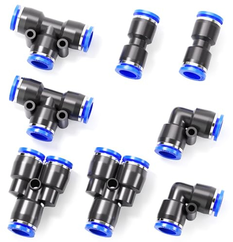 TAILONZ PNEUMATIC Racores de conexión rápida de 1/2 pulgada OD, racores neumáticos, kit, 2 divisores, 2 codos, 2 tes, 2 rectos (8 piezas)