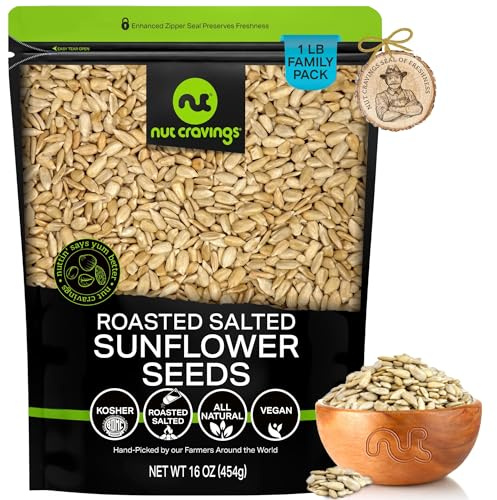 NUT CRAVINGS - Roasted Salted Sunflower Seeds Kernels to eat, No Shell Hulled (16oz - 1 LB) Packed Fresh in Resealable Bag - Healthy Protein Food Snack, Food Assortments