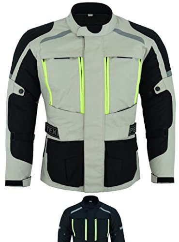 Texpeed Veste moto homme homologué avec armure protection - Hiver/été blouson motard imperméable étanche avec blindé CE (EN 1621-1) Blanc cassé/Gris - 4XL