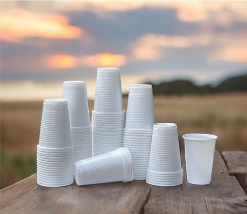 HOT BARGAINS White Plastic Cups 7oz Reusable tumblers 100 Pack