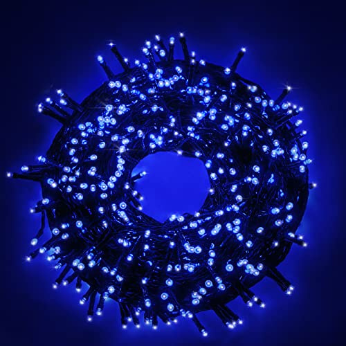 Luccika LED-Lichterkette, 8 Lichtspiele, Grünes Kabel, 31V, Innen- und Außenbereich (Blau, 15M 300LED)