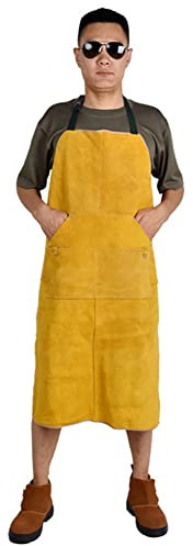 Schweißschürze Lederschweißschürze, hitzebeständige Hochleistungsarbeitsschürze for Schweißer und Schmied, Unisex-Schürze (Color : Yellow, Size : 70X100CM)