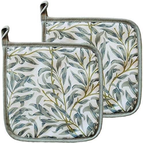 matches21 Topflappen Untersetzer Olivenblätter Blätter mediterran Allover Druck grün 2er Set 20x20 cm Mischgewebe