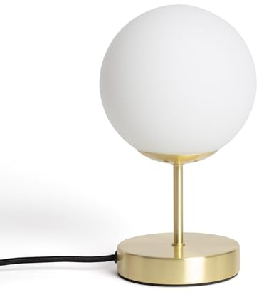 LEDKIA Tischlampe aus Matell und Glas Moonlight Gold | Vintage Design | Aluminium & Glas | E14 Fassung | Art Deco Stil | Verstellbares Licht | Für Wohn- & Geschäftsbereiche