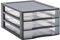 SUNDIS Tag Tower, petite tour de rangement en plastique gris, 3 tiroirs transparents format A5, hauteur 25,5 cm, superposable, idéale rangement cosmétiques, bijoux, accessoires, fournitures