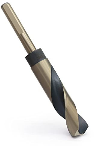 FOCMKEAS Twist Drill Bit with 23mm/0.91 Cutting Diameter High Speed Steel 4341 Gold and Black Coated Drilling Bits 3-Flats Reduced Shank with 12.7mm/0.5 Diameter for Metal/Wood/Plastic
