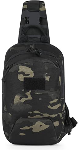 Huntvp Taktisch Brusttasche Militärisch Schultertasche Tactical Chest Sling Pack MOLLE Armee Umhängetasche Mini Single Strap Rucksack für Reisen Wandern Camping, Camo