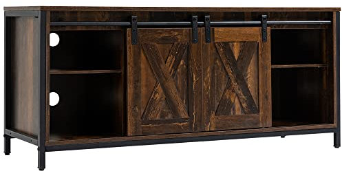 HOMCOM TV Schrank TV Board mit 2 Schiebetüren 120 cm lang TV Lowboard mit integriertes Kabelmanagement für Fernseher bis zu 60 Zoll Fernsehtisch TV-Regal für Wohnzimmer Braun 120 x 40 x 54 cm