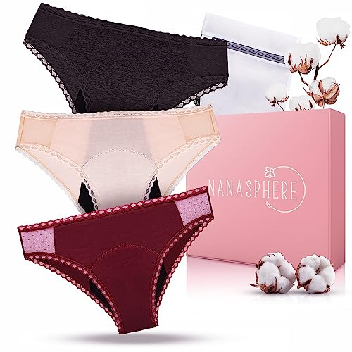 NANASPHERE Stück Perioden Unterwäsche Mädchen Starke Blutung + Wäschesack | Saugfähig Bio-Baumwolle Zertifiziert Menstruationsunterwäsche unter Kleidung Menstruation Periodenslip Damen Teenager