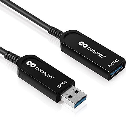 conecto, rallonge fibre optique premium USB 3.1 (Gen.2) fiche USB-A vers prise USB-A, câble hybride (fibre optique/cuivre) 10Gbps, noir, 30m
