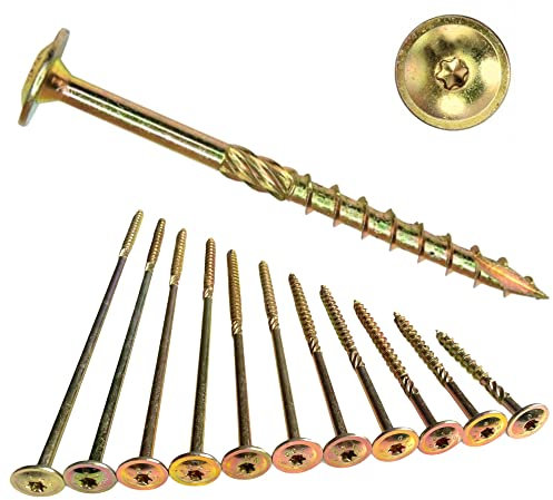 Vis à bois 8x100 - Lot de 50 pièces - Vis à tête plate - Torx - Large rondelle - de charpente à tête plate pour construction