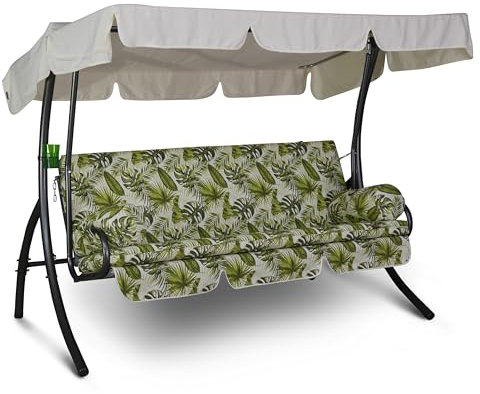 Angerer Hollywoodschaukel Trend – Schaukel zum Sitzen, Liegen & Entspannen, inkl. Bett-Funktion, einfache Montage, Made in Germany, waschbare Kissenbezüge, Beige-Grün Gemustert