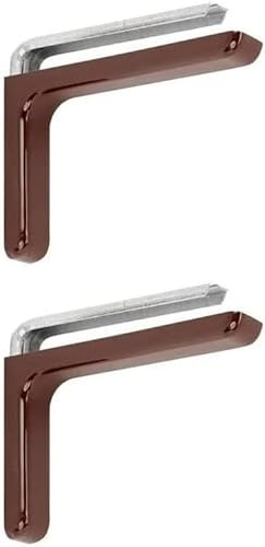Coppia Staffe Reggimensola in Metallo Rivestito - Staffe Angolari Mensole a Parete - Supporto a L Mensole - Compresa di Viti Fissaggio e Copertura in PVC Colorato (12 cm, Marrone)