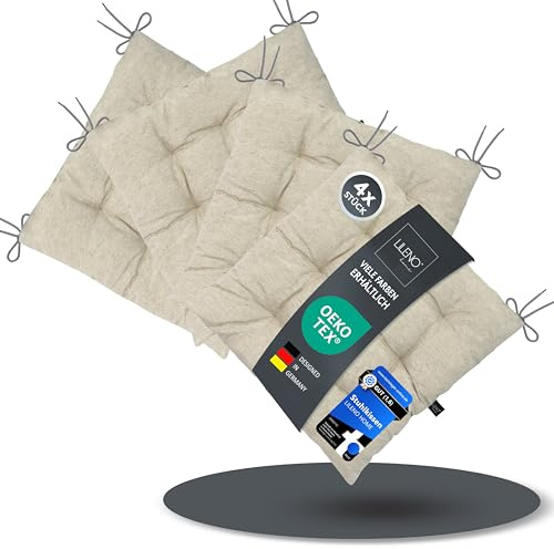 LILENO HOME 4er Set Stuhlkissen 11 Nature (40x40x6 cm) - Sitzkissen für | Garten, Küche oder Esszimmer - UV-beständige indoor u. outdoor Stuhlauflage als Stuhl-Kissen (Linda FUM)
