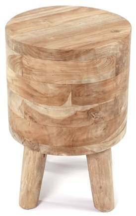 CREEDWOOD Holz SCHEMEL Novi | Teakholz, 45x30 cm | Runder Teakhocker, Holzhocker, Pflanzenhocker, Kleiner Beistelltisch, Sitzhocker, Blumenhocker, Beistellhocker