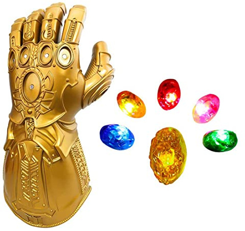 SINSEN Thanos Handschuh mit LED Leuchten für Kinder Erwachsene Thanos Gauntlet mit Infinity Steine Machthandschuh mit Edelsteine Halloween Cosplay Kostüm Party Requisiten