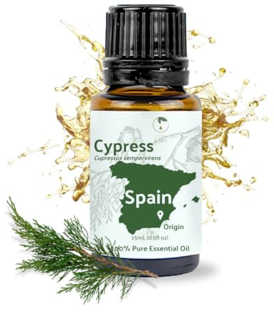 Nature Packaged Cypress Essential Oil - Direct from Essential Oils SL in Mediterranean Spain - Aceite de Ciprés for Diffuser, 100% Pure Therapeutic Grade - Aromatheraphy, Skincare (15ml)