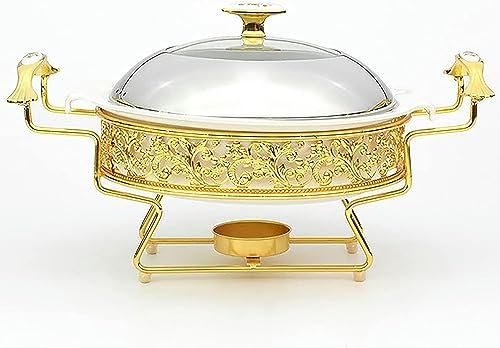 FLTRGO Golden Pattern Chafing Dish Buffet Set, Round Stainless Steel Chafer with Lid for Buffet Weddings Parties Banquets Catering Events, Chafer and Buffet Warmer Set