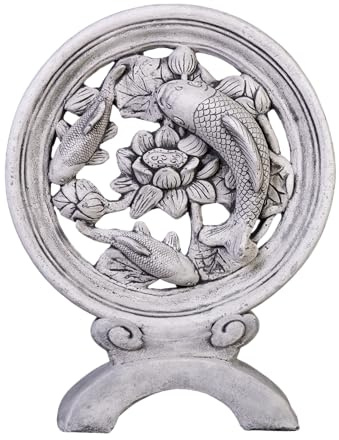 gartendekoparadies.de Skulptur mit DREI Koi-Fischen, H. 77 cm, 36 kg, Grau, frostsicher aus Steinguss für Außenbereich