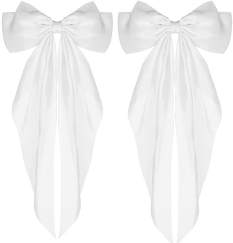 WLLHYF 2 Stück Haarspangen mit großer Schleife weicher seidiger Satin-Haarspange langer Schwanz französisches Band Haarnadeln 90er-Jahre Bowknot-Clips für Party Weihnachten Frauen (Weiß)