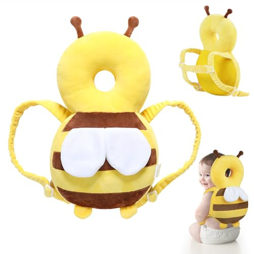 ZoneYan Protector de Cabeza de Bebe, Almohadillas de Seguridad Ajustables para Bebes, Anti-Caídas Mochila de Protección para Cabeza para Bebés de 4 a 24 Meses para Gatear y Caminar, Abejas (Amarillo)