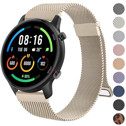 Wanme Armband für Xiaomi Mi Watch, 22mm Metall Armbänder Edelstahl Mesh Uhrenarmband Magnet Verstellbares Ersatzarmband, Vintage Gold