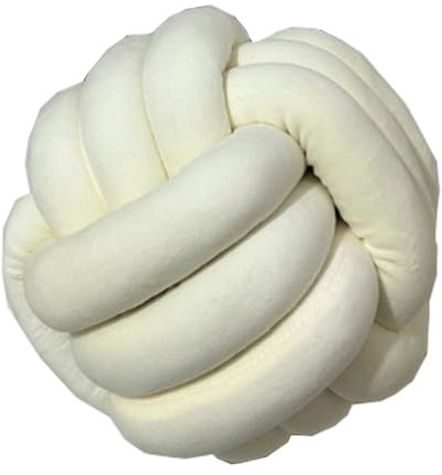 SZETOSY Knotenkissen, geknoteter Ball, Überwurfkissen, rund, Plüsch, Dekoration, Kissen für Sofa, Bett, Schlafzimmer, 25 cm, Milchweiß / Creme