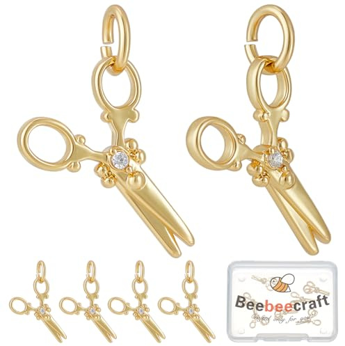 Beebeecraft 1 Scatola 10 Pezzi Ciondoli A Forbici Ciondoli con Zirconi Cubici Placcati In Oro 18K con Anello di Salto per La Creazione di Gioielli Fai Da Te