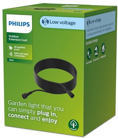 PHILIPS Outdoor Niedervolt Verlängerungskabel 10 Meter, 24V, IP67 wasserfest, schwarz
