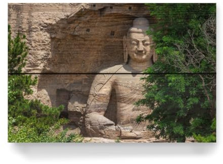 artboxONE Holzbild 30x20 cm Architektur Buddha Statue der Yungang Grotten von Künstler Die Welt Tanzt Farben
