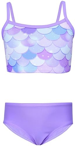Aquarti Girls Costume da Bagno Bustier Bikini Set Bambine e Ragazze Due Pezzi, 038C Viola Sirena/Viola, 128