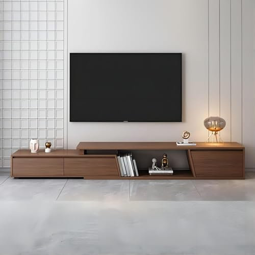 Homary Ausziehbares TV Schrank 180 cm - 280 cm Lang, TV Lowboard Walnuss TV Möbel mit 3 Schubladen, TV-Board für Fernseher bis zu 120 Zoll, Walnuss Moderner Fernsehtisch mit Stauraum für Wohnzimmer