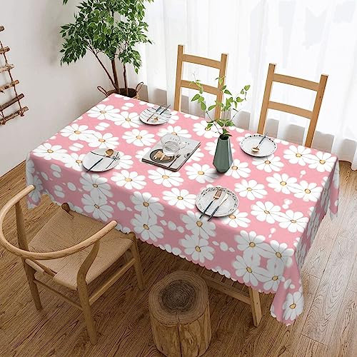 yefan Weiße Chrysanthemen-Texturdiagramm, rechteckige Tischdecke, 183 x 137 cm, waschbare Polyester-Tischdecke für Esstisch, Partys, Veranstaltungen usw.