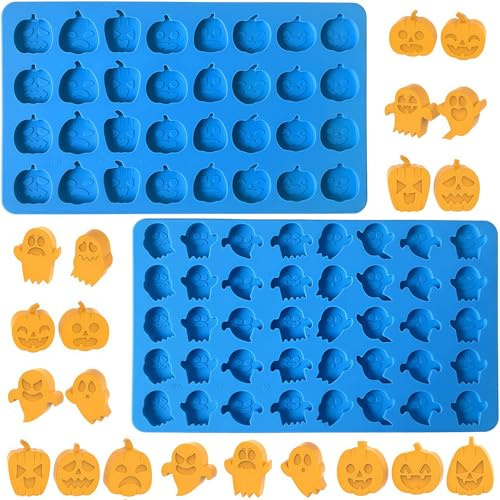 Mainiusi Silikonform Halloween 2 Stück, Halloween Pralinenform Silikon Schokoladenform Süßigkeiten, Silikonform Kürbis Geister Halloween Bonbonformen für Süßigkeiten, Schokolade, Tortendeko
