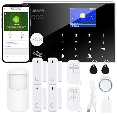 Sistema di Allarme con Allarme APP Telefono, DIY WiFi Sistema di Allarme di Sicurezza Domestica, 12pcs Kit Rilevatore di Movimento, Sensore di Porta, Telecomando, Sirena, Compatibile con Alexa Google