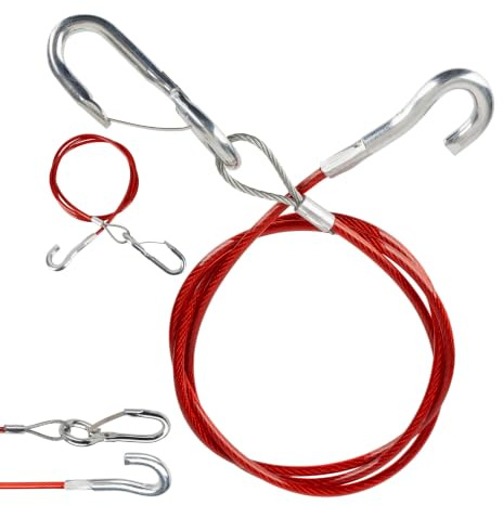 Câble d'arrachage pour remorques, 2 Jeux, 1 mètre x Ø 2,5 mm câble d'acier avec Mousqueton et Crochet d'arrêt, Charge de Rupture 250 kg, en Rouge