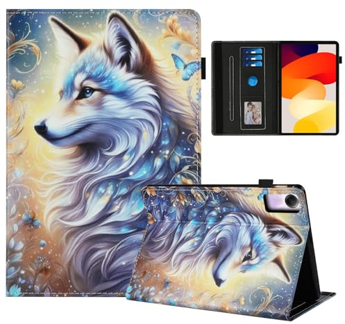 Rostsant Coque pour Xiaomi Redmi Pad SE 11 Pouces Impression Graphique Housse en Tablette Cuir PU Protection pour Xiaomi Redmi Pad SE 11 Pouces 2023 Loup Blanc