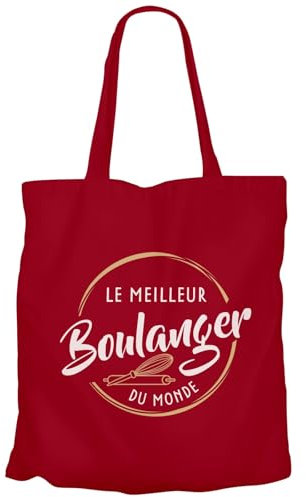 Fabulous Tote Bag Sac Shopping en Toile Rouge - Le Meilleur Boulanger du Monde Artisan Boulangerie Patisserie Pain - 10 L