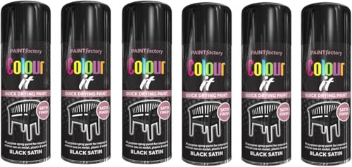 GSV Essentials 250 ML Black Satin Spray Paint, Quick Drying Satin Spray, All Purpose Black Aerosol Paint Ideal for Vehicles, Furniture, Metal, Wood, DIY Applications (6 PCS)