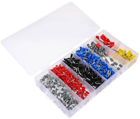 KICHOUSE 1200pcs Pre-insulated Wire Crimp Terminals Kit E-type Copper Tube Wire Ferrules 4 Gauge Round Electrical Connectors Assortment for Crimping and Electrical Wiring