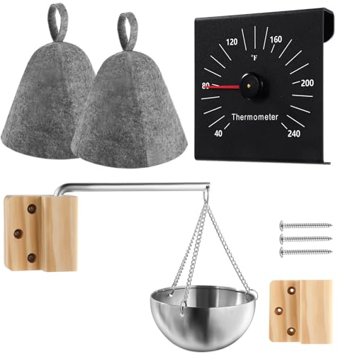 Relaxweex 4 Set Sauna Oil Cup Aromatherapy Oil Holder Fragrance Diffuser Bowl and Aluminum Thermometer Fahrenheit and Sauna Hat Vaporarium Hat for Sauna Bath Spa