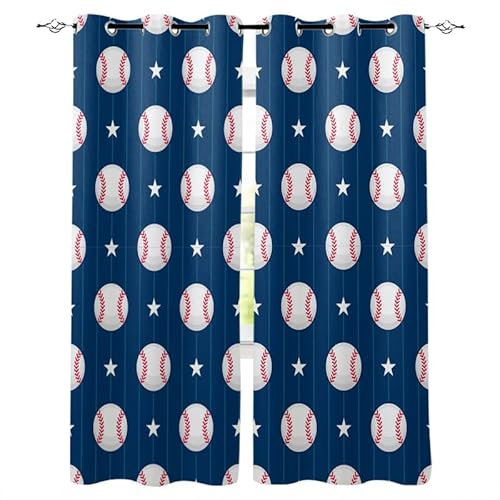 Rptidmv Vorhänge mit Ösen 2er Set Baseball Modern Blickdichte Vorhang Thermovorhang Kälteschutz Verdunklungsvorhänge für Wohnzimmer Schlafzimmer Kinderzimmer 140 x 175 cm (BxH)
