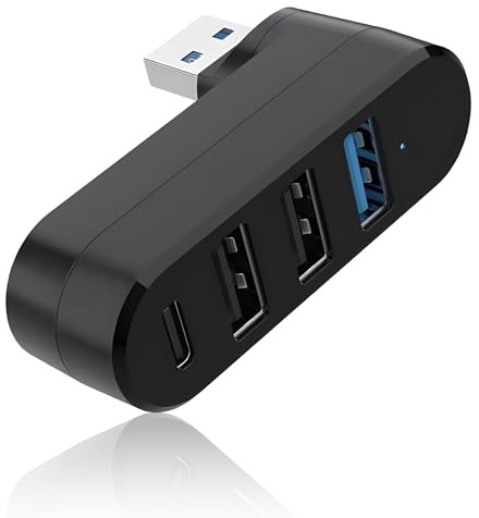 Hub USB 3.0 Mini USB Hub 90°/180° giratorio divisor USB de 4 puertos con 3 puertos USB y 1 puerto USB C de alimentación/datos, extensor USB de alta velocidad para laptop, unidades flash USB, disco