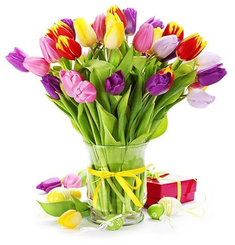 Ramo de Tulipanes Naturales Flores Frescas Color Mix Ramo con 50 Flores de Temporada