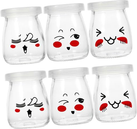 Cabilock 6pcs Glass Pudding Bottles Labels Large Jam Jars for Yogurt Storage Random Style