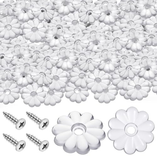 CroBlissful 100 Pack Rosette Washers with Screws, Mobile Home/Rv Ceiling White Rosette Buttons, Diameter 1-1/8 Inch Decorative Washers (Clear)
